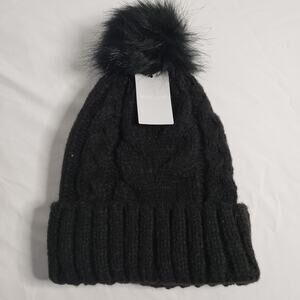 West Loop Women's One Size Cable Knit Pom Pom Beanie‎ Winter Hat Black New